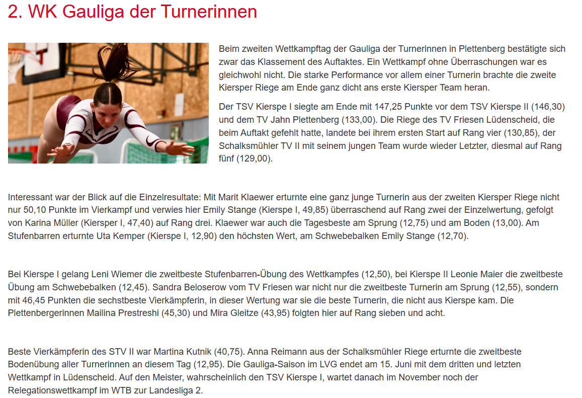 2. Gauliga Wettkampf weiblich in Plettenberg