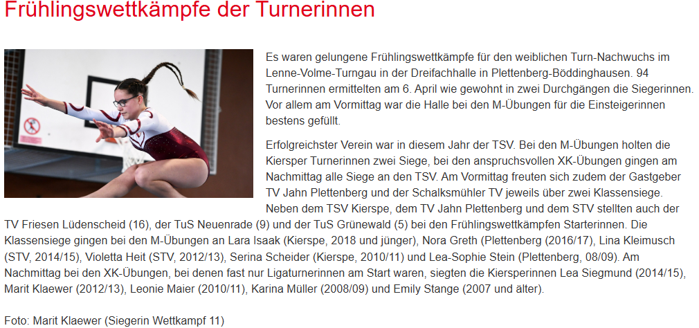 Frühlingswettkämpfe weiblich in Plettenberg